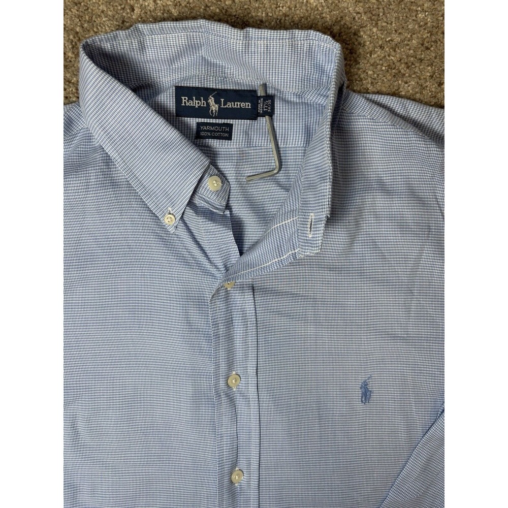 Polo Ralph Lauren Men's Button Up Shirt Yarmouth 17.5 34/35 Houndstooth Blue - Picture 3 of 6